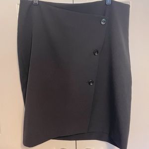 Express Asymmetrical Button Stretch Pencil Skirt, Black, Size Large